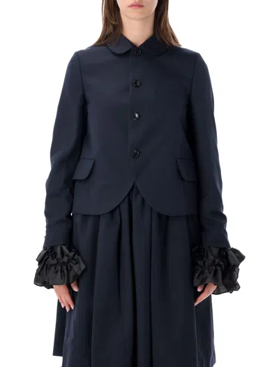 Comme Des Garçons Comme Des Garcons Tailored Cropped Jacket With Ruffled Cuffs In Black