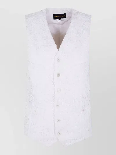 Comme Des Garçons Tailored Gilet Sleeveless V Neck Back Tie In White