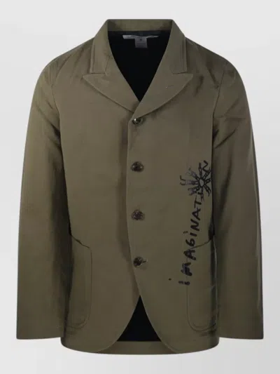 Comme Des Garçons Tailored Jacket Notched Lapel Graphic Print In Green