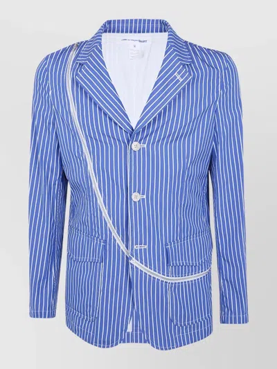 Comme Des Garçons Tailored Jacket Striped Lapel Zipper Detail In Blue