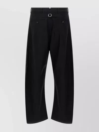 Comme Des Garçons Curved Leg Trousers With Knee Pincer Detail And Adjustable Back Strap In Black