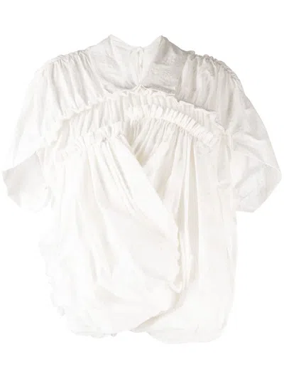 Comme Des Garçons Tao Asymmetric Draped Cotton Blouse In White