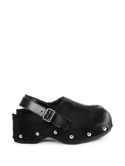 Comme Des Garçons Tao Calf-hair Studded Clogs In Black
