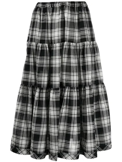 Comme Des Garçons Tao Check-print Knitted Midi Skirt In Black