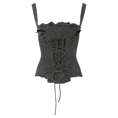 Pre-owned Comme Des Garçons Tao Comme Des Garcons 2005 Wool Corset W Gathered Bust In Black