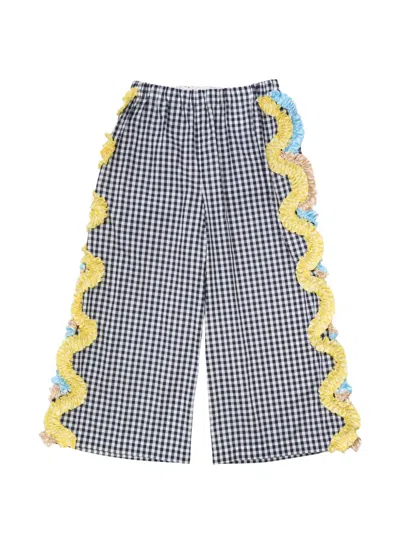 Comme Des Garçons Tao Gingham Ruffled Trousers In Blue