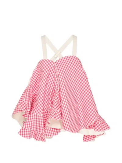 Comme Des Garçons Tao Gingham-check Ruffled Top In Multi