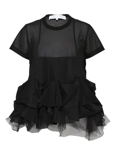 Comme Des Garçons Tao Layered Tulle T-shirt In Black