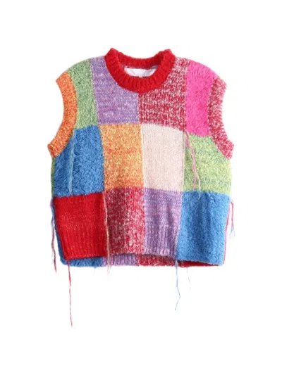 Comme Des Garçons Tao Patchwork Intarsia-knit Vest In Red