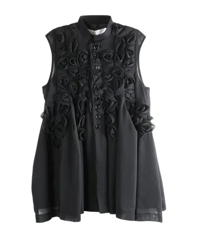 Comme Des Garçons Tao Rose Embellished Button Vest In Black