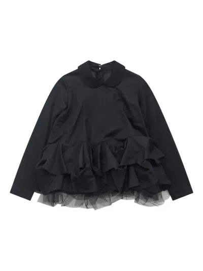 Comme Des Garçons Tao Ruffled Tulle Blouse In Black