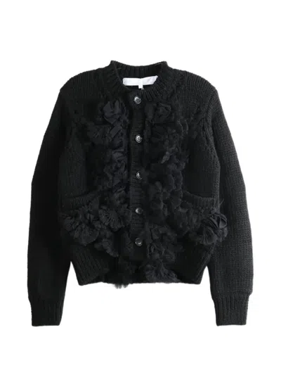 Comme Des Garçons Tao Ruffle-trimmed Chunky-knit Cardigan In Black