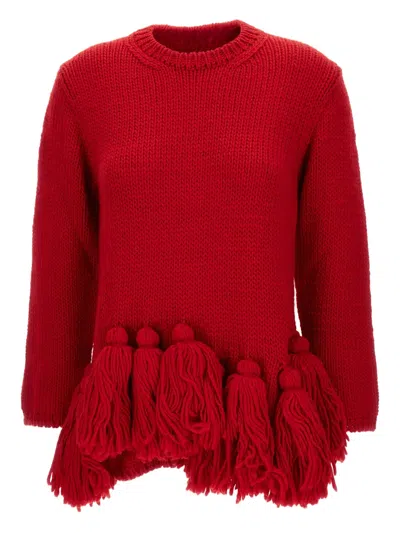 Comme Des Garçons Tassel-detail Fringed Sweater In Red