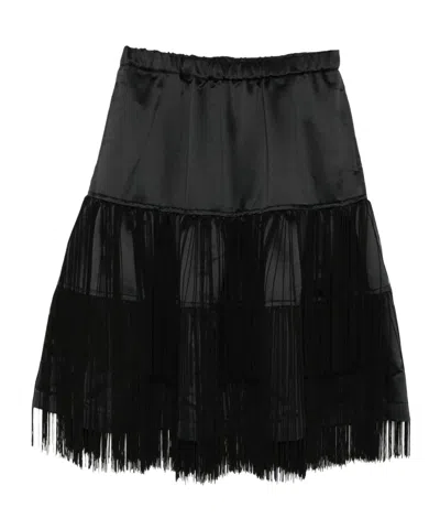 Comme Des Garçons Tassel-detail Layered Midi Skirt In Black