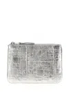 Comme Des Garçons Leather Wallet With Metallic Finish And Textured Surface In White