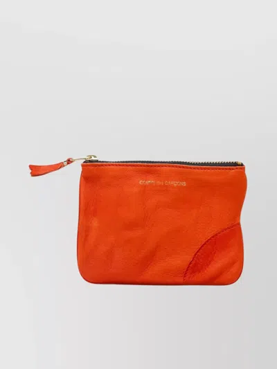 Comme Des Garçons Textured Leather Card Holder In Orange