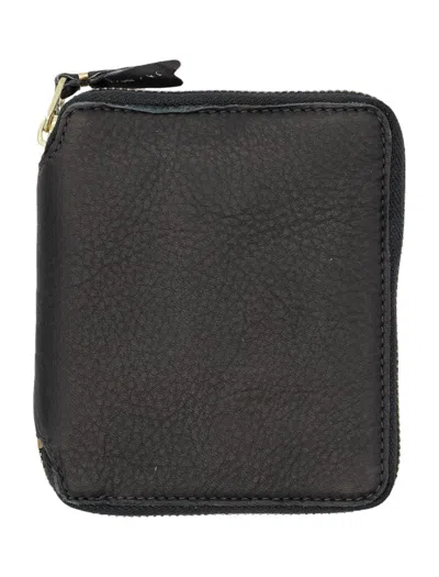 Comme Des Garçons Textured Leather Compact Zip Wallet In Black