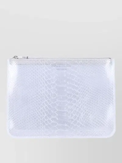 Comme Des Garçons Textured Surface Transparent Design Zip Wallet Pouch In White