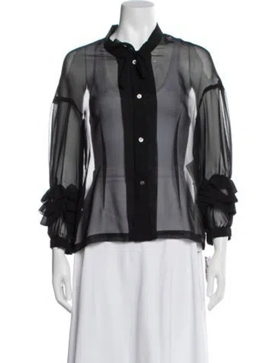 Pre-owned Comme Des Garçons Tie Neck Long Sleeve Blouse W/ Tags In Black