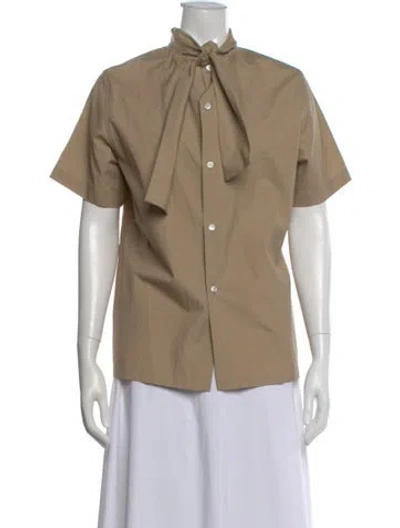 Pre-owned Comme Des Garçons Tie Neck Short Sleeve Button-up Top In Neutral