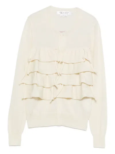 Comme Des Garçons Tiered-ruffle Cardigan In White