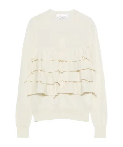 Comme Des Garçons Tiered-ruffle Cardigan In White