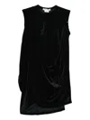 Comme Des Garçons Asymmetric Hem Velvet Draped Sleeveless Dress In Black