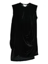 Comme Des Garçons Asymmetric Hem Velvet Draped Sleeveless Dress In Black