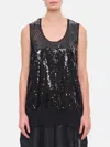 Comme Des Garçons Loose Fit Sequin Embellished Scoop Neck Top In Schwarz