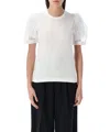 Comme Des Garçons Sheer Detail Puff Sleeve Top In White