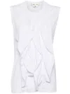 Comme Des Garçons Round Neck Sleeveless Top With Ruffled Detailing In White