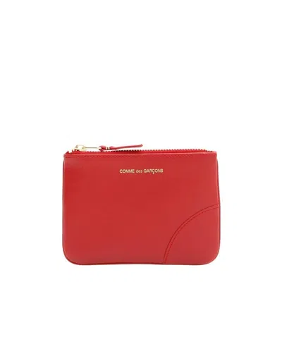 Comme Des Garçons Top-zip Leather Pouch Wallet In Red