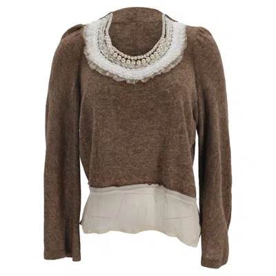 Comme Des Garçons Tricot  Embellished Sweater In Brown Wool