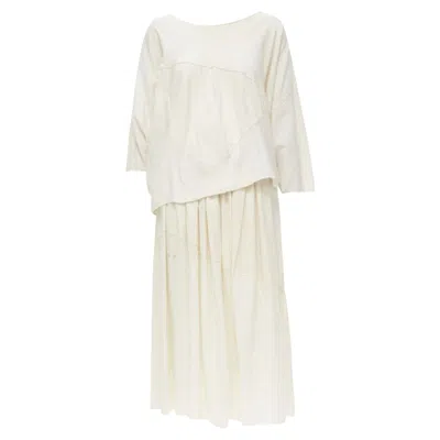 Comme Des Garçons Comme Des Garcons Tricot Raw Cotton Patchwork Trapeze Top Midi Skirt In White