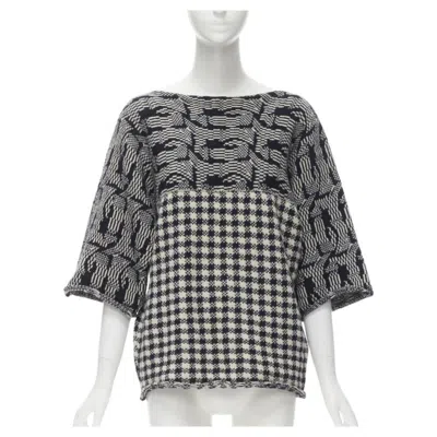 Pre-owned Comme Des Garçons Comme Des Garcons Tricot Vintage 1980s Grey Intarsia Checker Sweater M In Gray