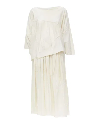 Comme Des Garçons Comme Des Garcons Tricot Vintage Raw Cotton Patchwork Trapeze Top Midi Skirt In White