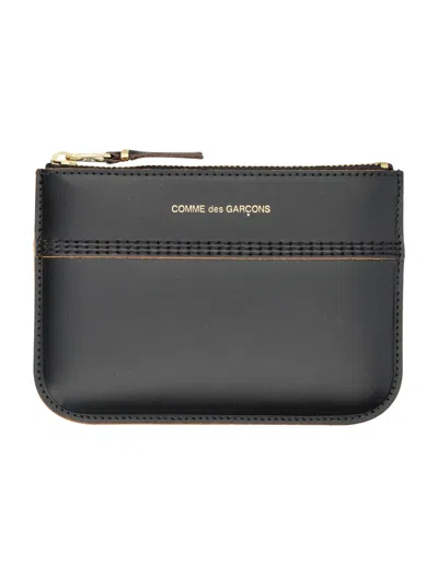Comme Des Garçons Triple Stich Small Leather Pouch In Black