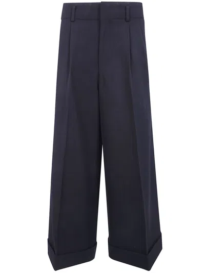 Comme Des Garçons Trousers Wool Thick Gabardine Classic In Blue