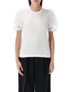 Comme Des Garçons Sheer Detail Puff Sleeve Top In White