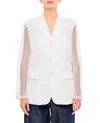 Comme Des Garçons Tulle Blazer Jacket With Micro-flower Overlay In White