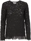 Comme Des Garçons Tulle Layer Flower Knit Sweater In Black