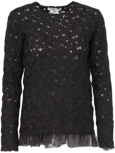 Comme Des Garçons Tulle Layer Flower Knit Sweater In Black