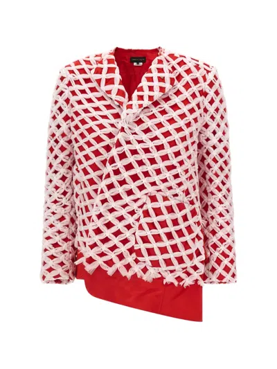 Comme Des Garçons Tailored Blazer Asymmetric Hem Textured Overlay In Red