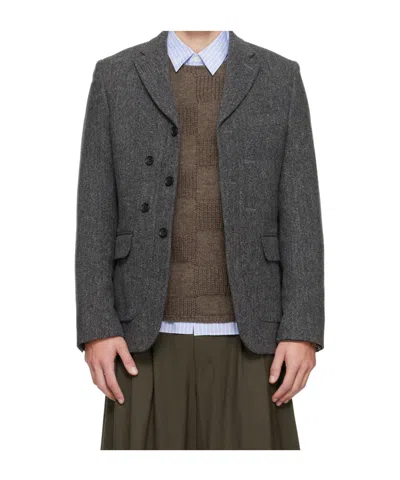 Comme Des Garçons Tweed Herringbone Blazer In Gray