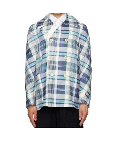 Comme Des Garçons Twill Garment Printed Blazer In Blue