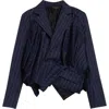 Comme Des Garçons Twisted Draping Crop Pinstripe Blazer In Blue