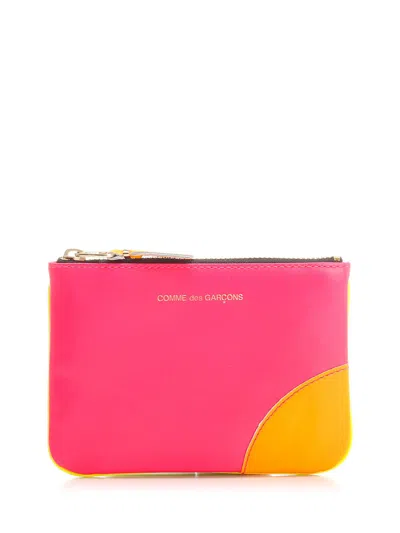 Comme Des Garçons Two-tone Leather Coin Purse Wallets Multicolor In Pink