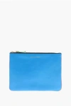 Comme Des Garçons Two-tone Leather Pochette With Zip In Blue