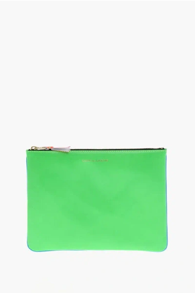 Comme Des Garçons Two-tone Leather Pochette With Zip In Green