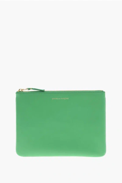 Comme Des Garçons Two-tone Leather Pochette With Zip In Green
